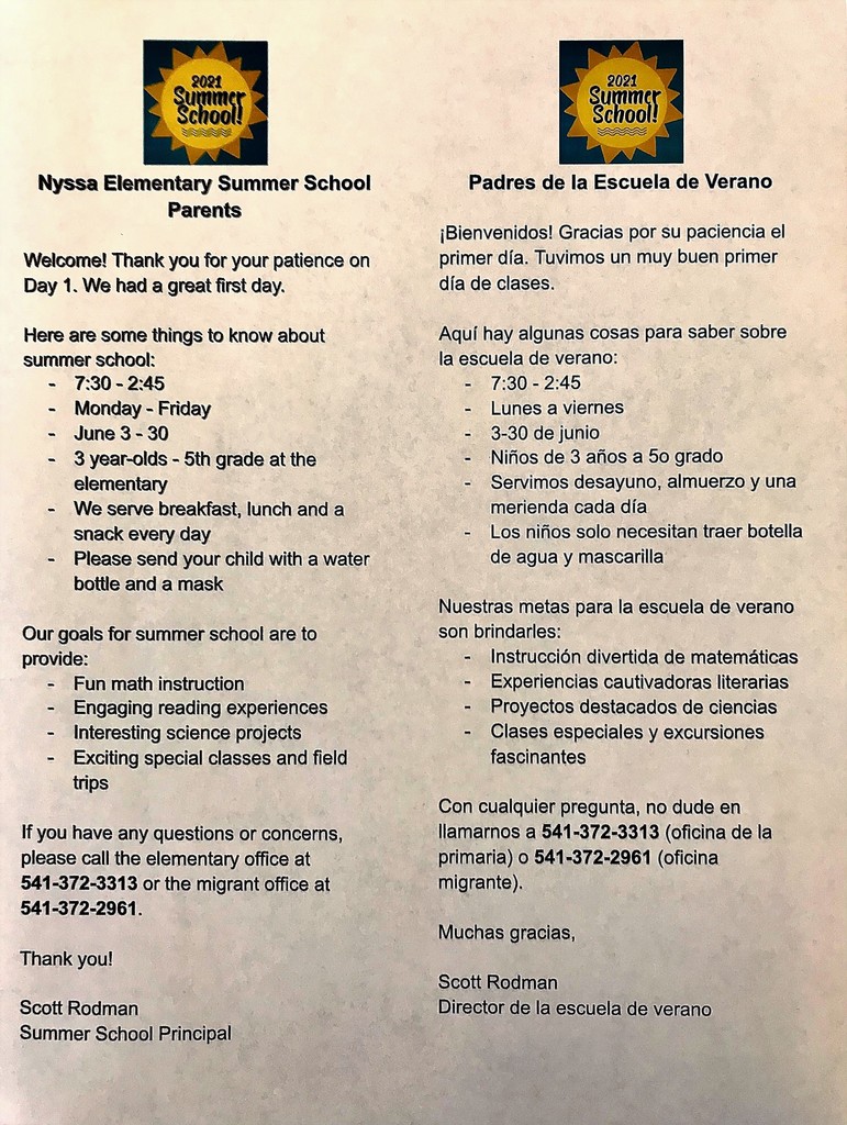 Summer School Parent Letter