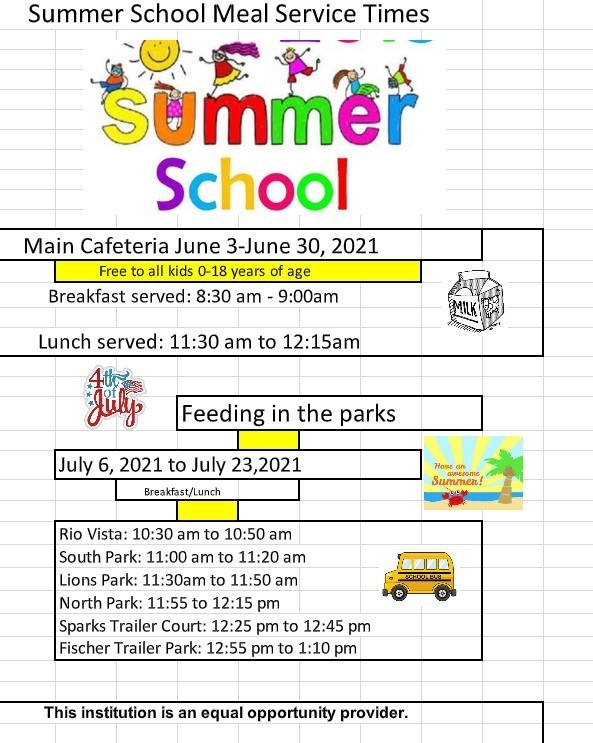 Summer School Meal Service Times