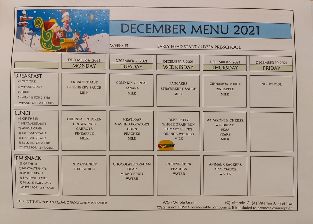 menu December 6-10
